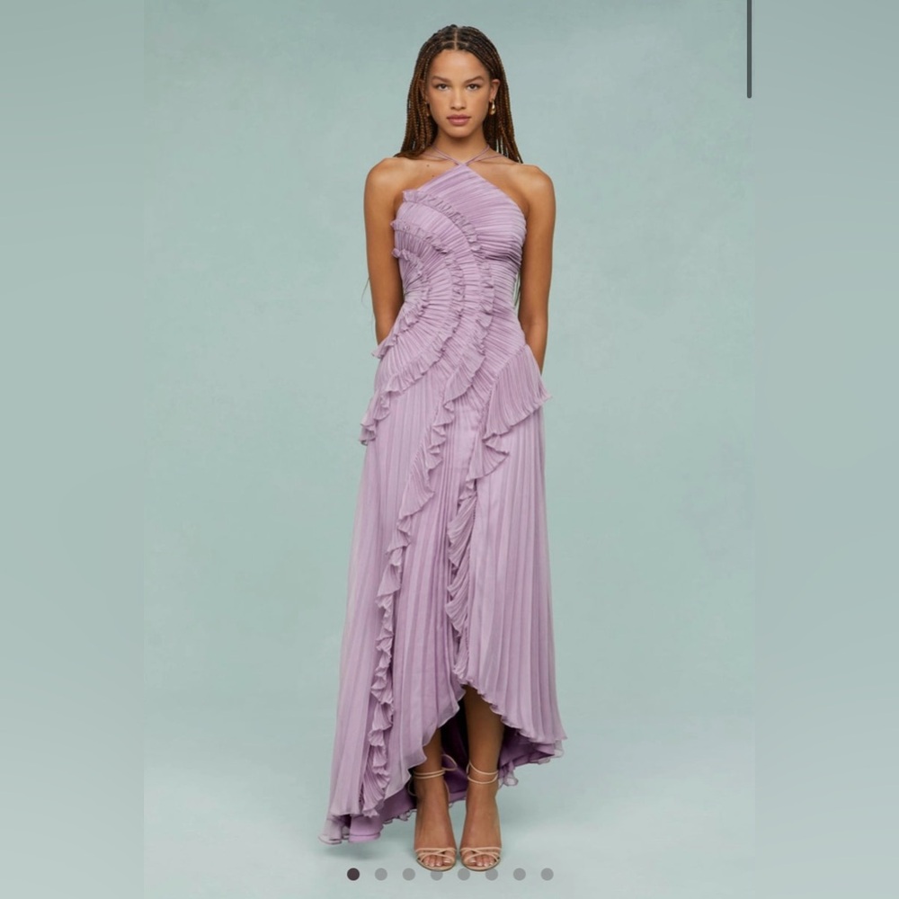 Pleated Frill Halter Neck Maxi Dress -XS